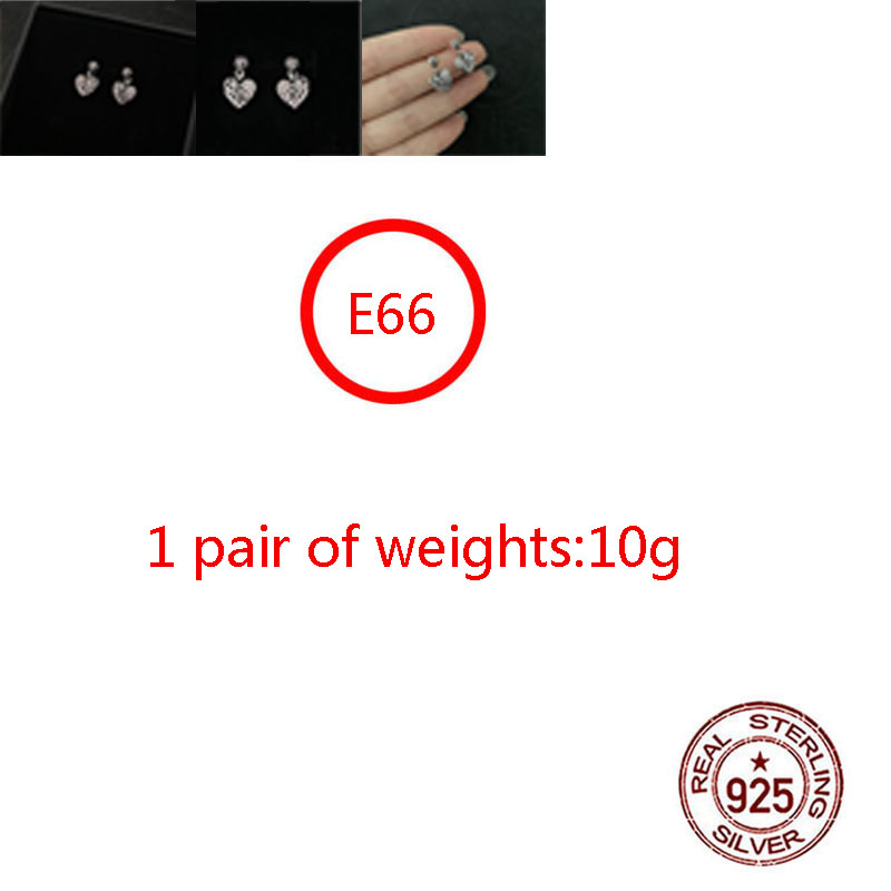 E66 S925 Pure Silver Ear Studs Personalized Classic Punk Hip Hop Style Cross Flower Heart Set Diamond Shape Gift for Lovers