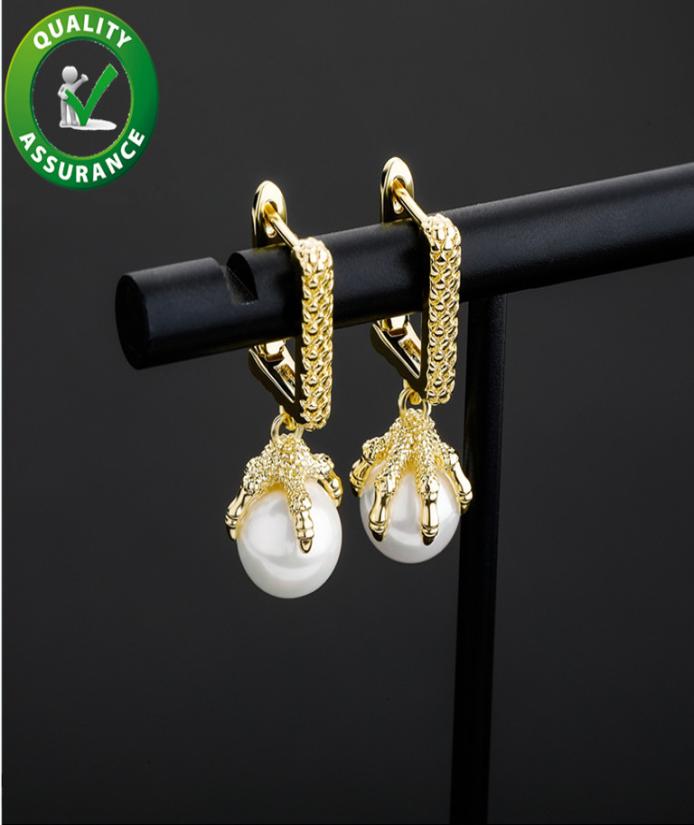Stud Earrings Fashion Hip Hop Jewelry Mens Diamond Earring Iced Out Square Dragon Claw Pearl Ear Rings Luxury Designer Accessories