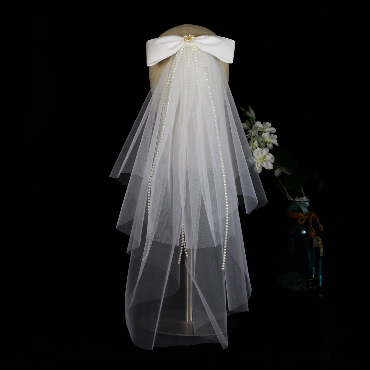 2023 Wedding Veils Short Bridal Veils Soft tulle with Pearls Big Bow