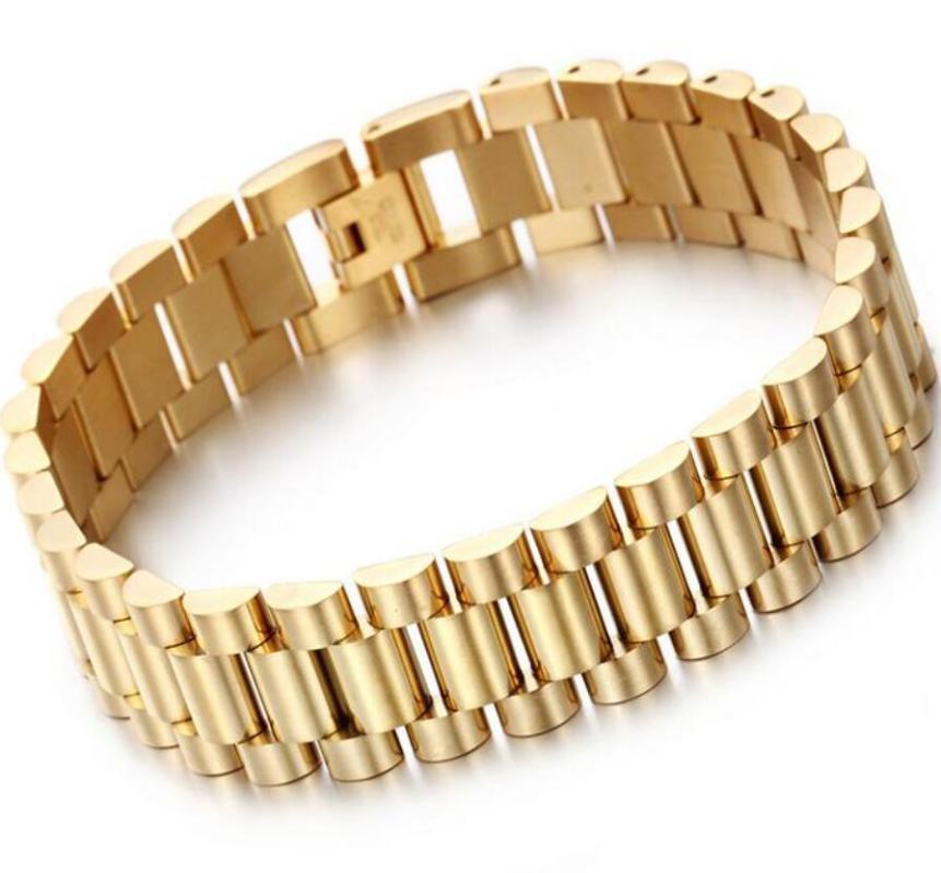 Fashion 15mm Luxury Mens Womens Watch Chain Watch Band Bracelet Hiphop Gold Silver Stainless Steel Watchband Strap Bracelets C