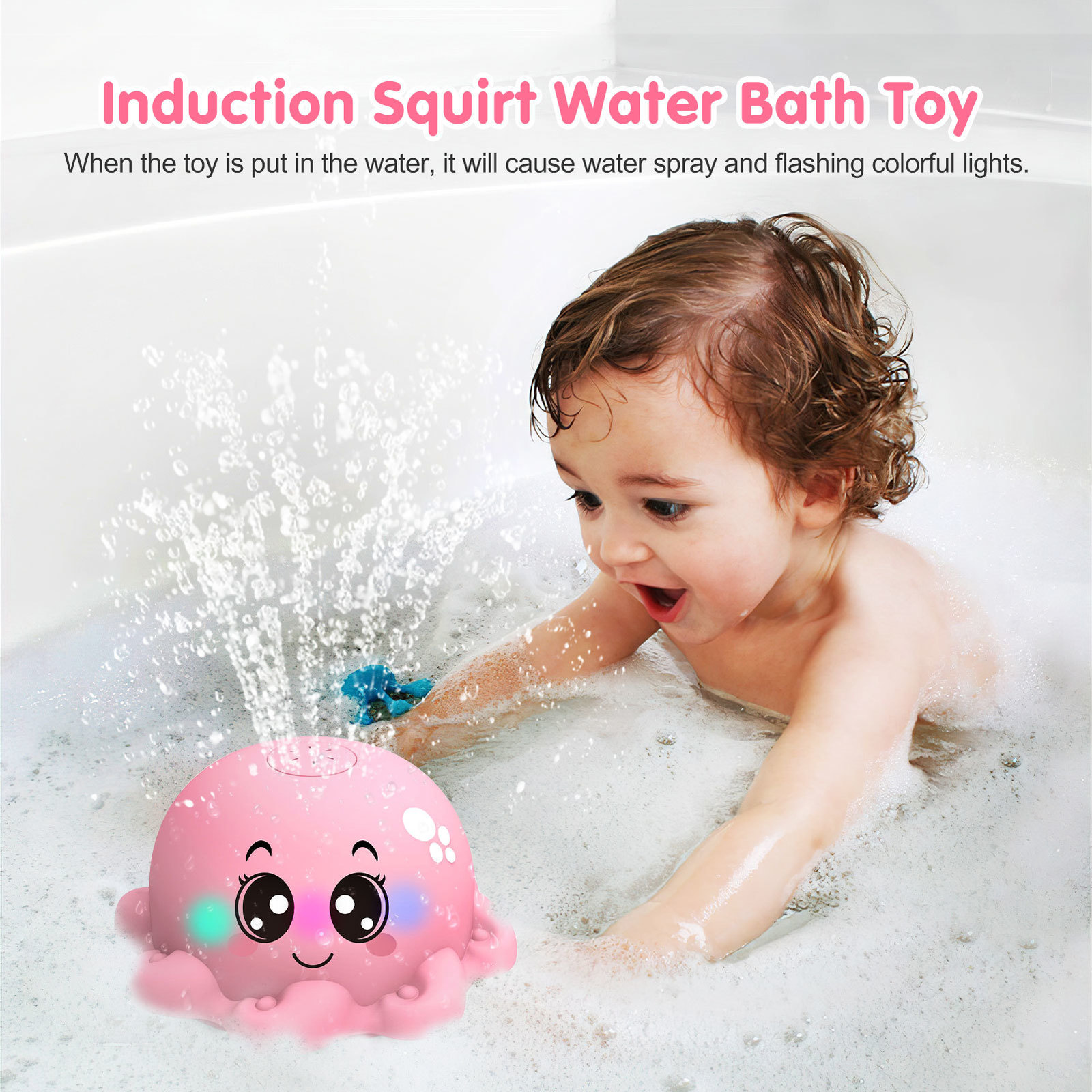 Bath Toys Baby Bath Toys Automatic Spray Sprinkler Cute Animal Octopus Crab Bathtub Toy With LED Light Play Water Game Safe High Quality 230404