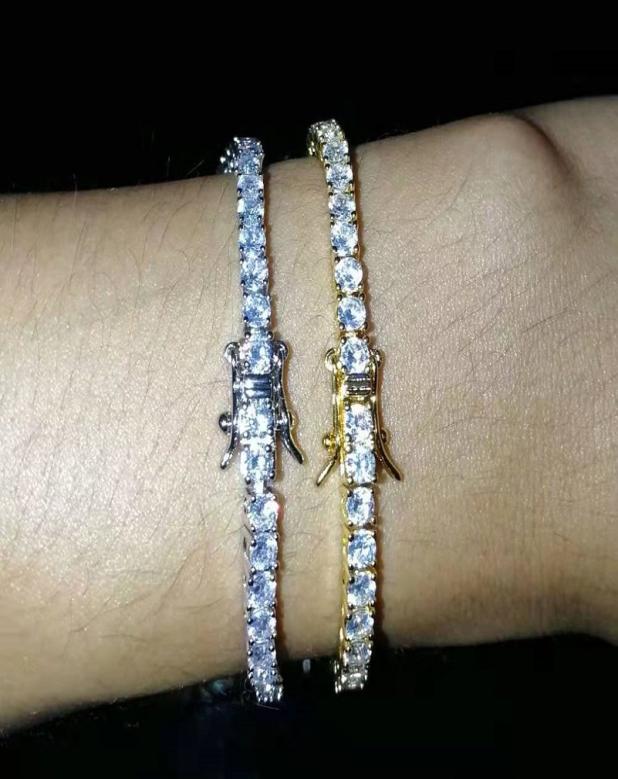 7 8 inches 3mm iced out chains bracelets for men luxury designer bling diamond bracelet hip hop gold silver tennis chain jewlery l