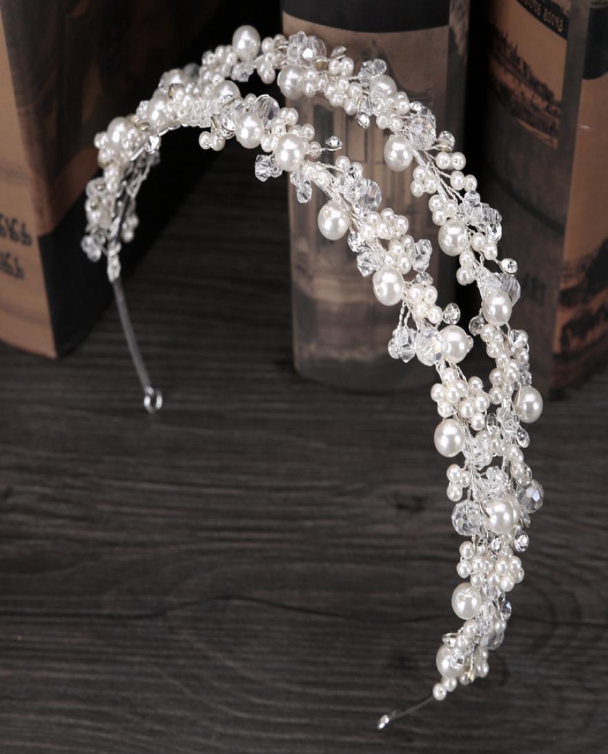 Bridal Crowns Hair Bands korea Bride Crystal Tiara Princess Pearl Crown Wedding Tiaras Headpieces Birthday Party Tiaras Jewelry Ac
