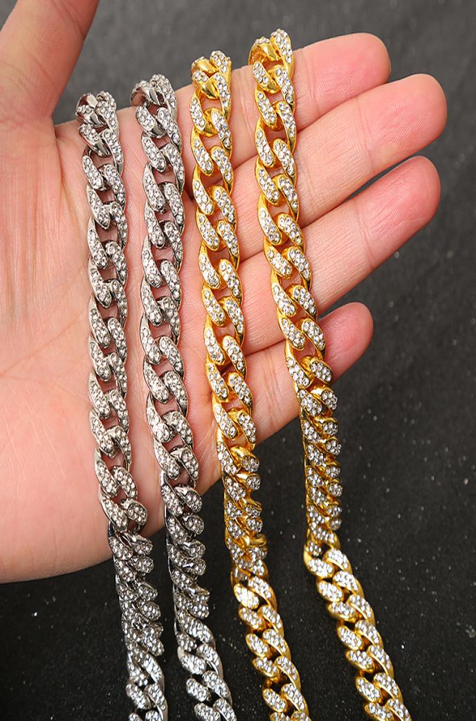 Mens Hiphop Iced Out Necklace Jewelry Hip Hop Iced Out Chains Necklace Jewelry Gold Silver Zirconia Miami Cuban Link Chains Jewelr