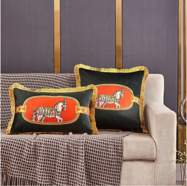 Designer Printed Velvet Tassel Cushion Cover Luxury Geometry Home Decorative Sofa Chair Throw Pillow Cover Case