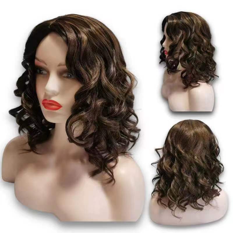 Fashion Human Hair Wig For Women 16 Inch Glam Curl Spanish Grace Wave Brown Wigs Brazilian Deep Wave Frontal Wig Synthetic Drag Queen Sassy Curl