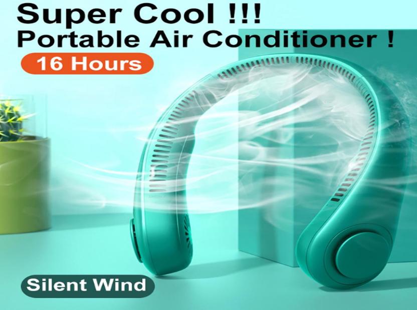 Portable Air Coolers Mini Bladeless Fan NeckFan 2400 mAh USB Rechargeable Mute Sports 3speed adjustable Fans For Home Outdoor laz