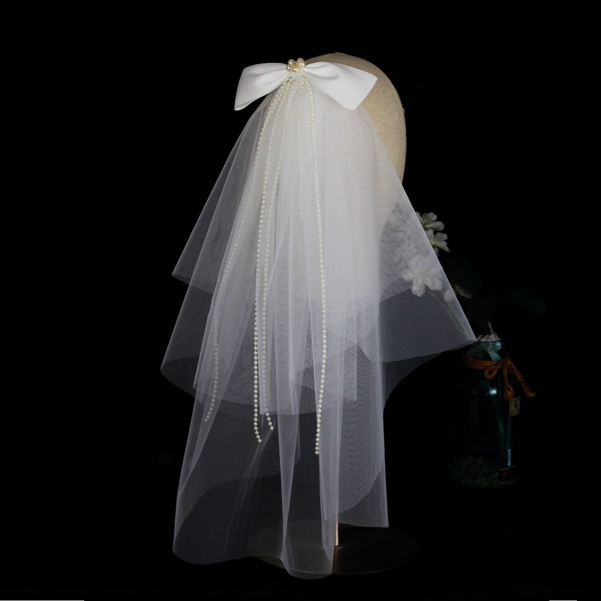 2023 Wedding Veils Short Bridal Veils Soft tulle with Pearls Big Bow