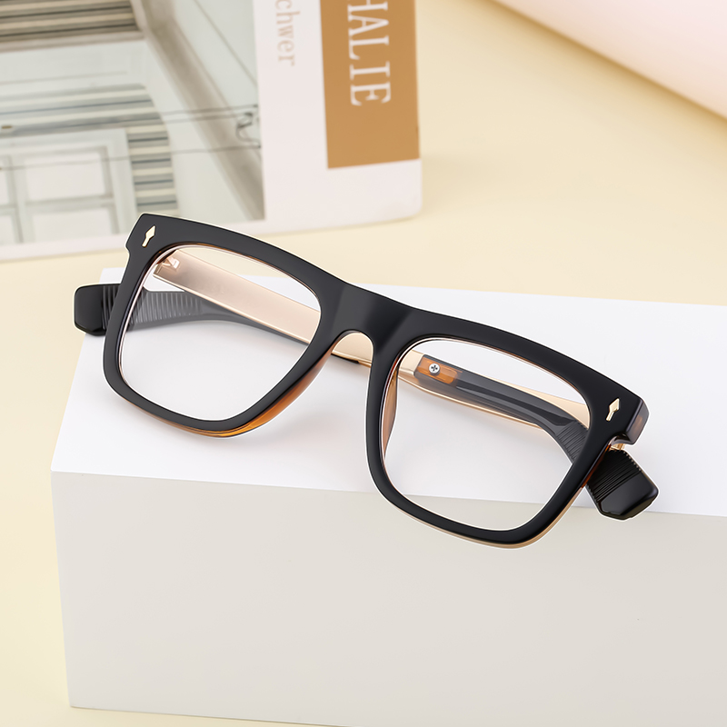 Retro Big Square Glasses Frame Patchwork Plastic And Metal Sunglasses Frames