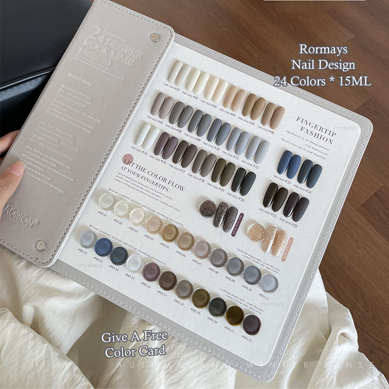 Rormays 24 Color Gel Polishing Nail Polish Set Autumn and Winter New Grey Semi Permanent Varnish Gel UV LED Immersion Primer Finish Nail Salon Factory