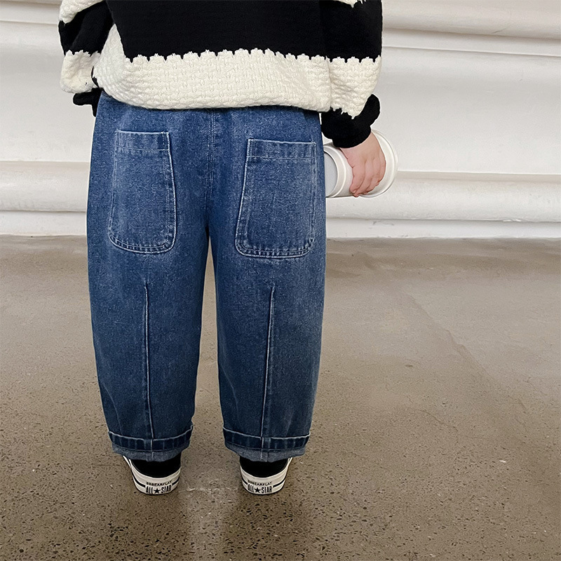 Jeans Spring Men's Solid Color Straight Jeans Children's Loose Casual Jeans 230406