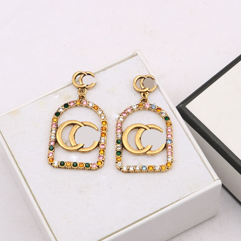 Gold Plated Designer Stud Earring for Fashion Women Double Letter Designers Colorful Rhie Jewelry Wedding Party Gift 20style