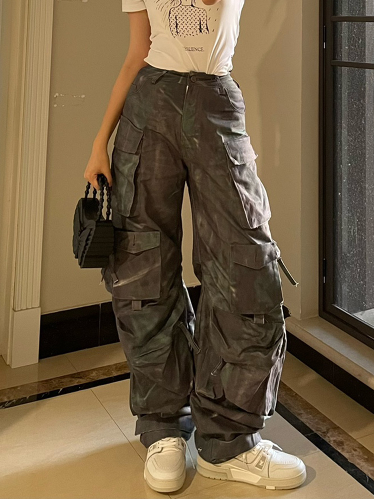 Women's Shorts TWOTYLE Streetwear Wide Leg Pants For Women High Waist Patchwork Pockets Camouflage Trousers Female Clothing Fashion 230404
