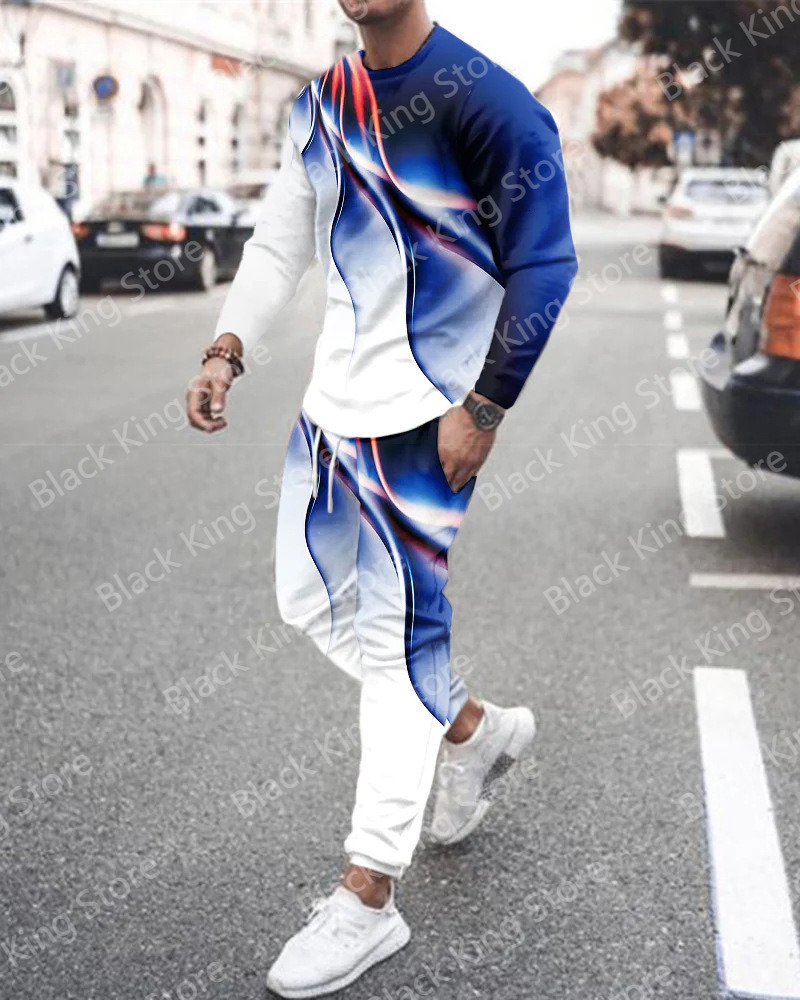 Men's Tracksuits Spring Men's 2-Piece Tracksuits 3D Printed Long Sleeve T-shirt Set Casual Men's 2-Piece Large Men's T-shirt Set 2