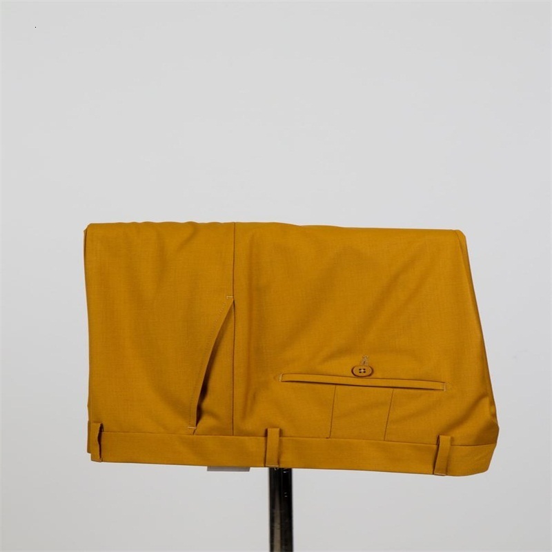 Men's Suits Blazers High quality two-piece yellow men's customized pure cotton spring wedding dress gold metal double button formal coatpant