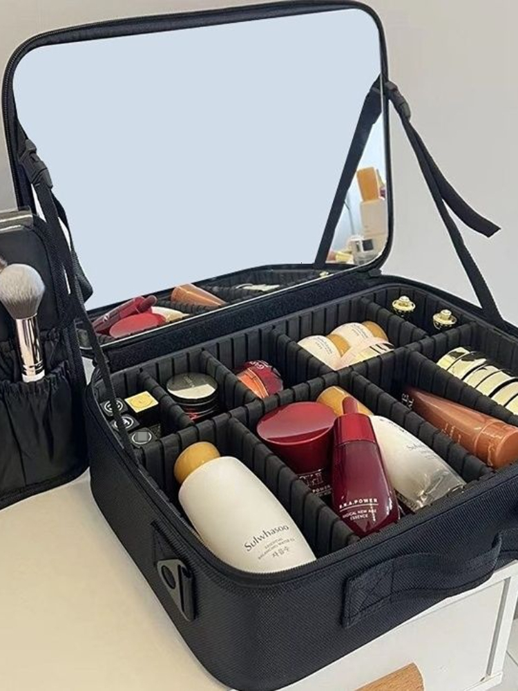 Cosmetic Bags Cases Luminous Makeup Box with Mirror LED Portable Makeup Bag Large Capacity Makeup Storage Box Women's Makeup Bag Q44 230406