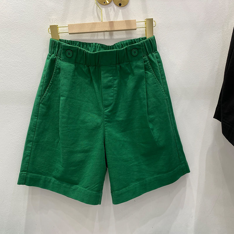 Women's Shorts Women's Summer Shorts Elastic Waist Knee Length Pants Sports Casual High Waist Shorts 100% Cotton Female Student 230406