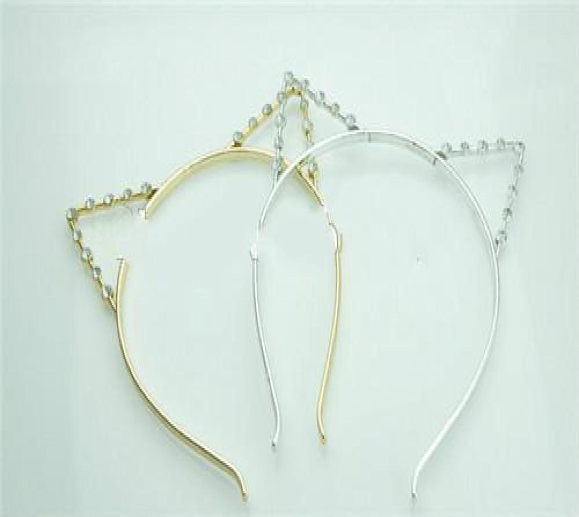 Whole Fashion Party Pearl Crystal Rhinestone Headwear Punk Hair Wrap Cat Ear Headband Silver Gold Color