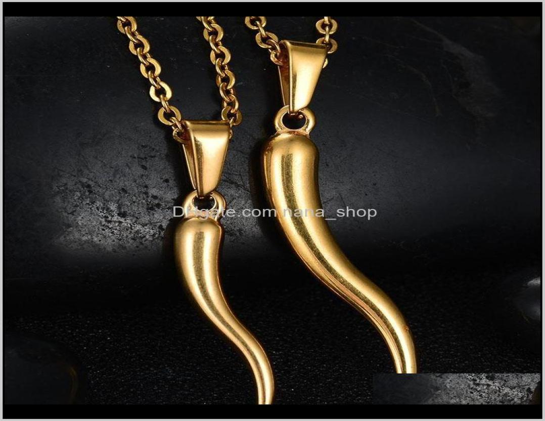 Pendant Necklaces Italian Horn Necklace Stainless Steel For Women Men Gold Color 50Cm Nxdar Fb2Ti
