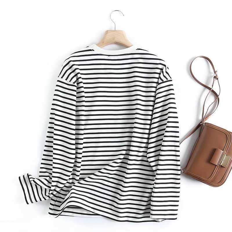 RUKAS High Quality Spring Autumn Fashion Stripe Long Sleeve T-Shirt Tops Women Casual Wild bottoming Tees Female