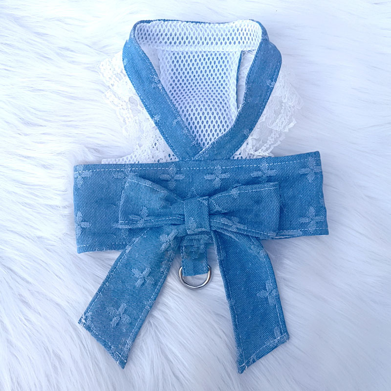 Bow Designer Knot No Pull Pet Classic Letter Pattern With D-Ring Soft Mesh Dog Dress Escape Proof Princess Puppy Harness For Small Dogs Cats
