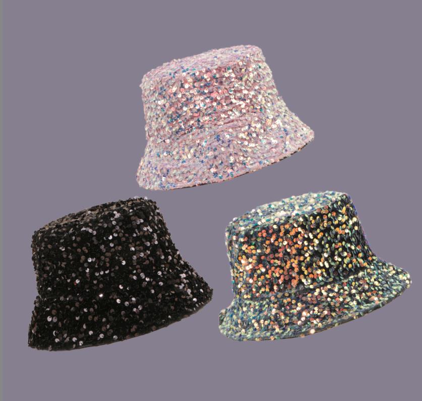 Carnival Rave Stage Wear Shiny Bling Sequin Bucket Hat Wide Brim Hip Pop Women Trendy Street Punk Stage Cap for Party Music Festival