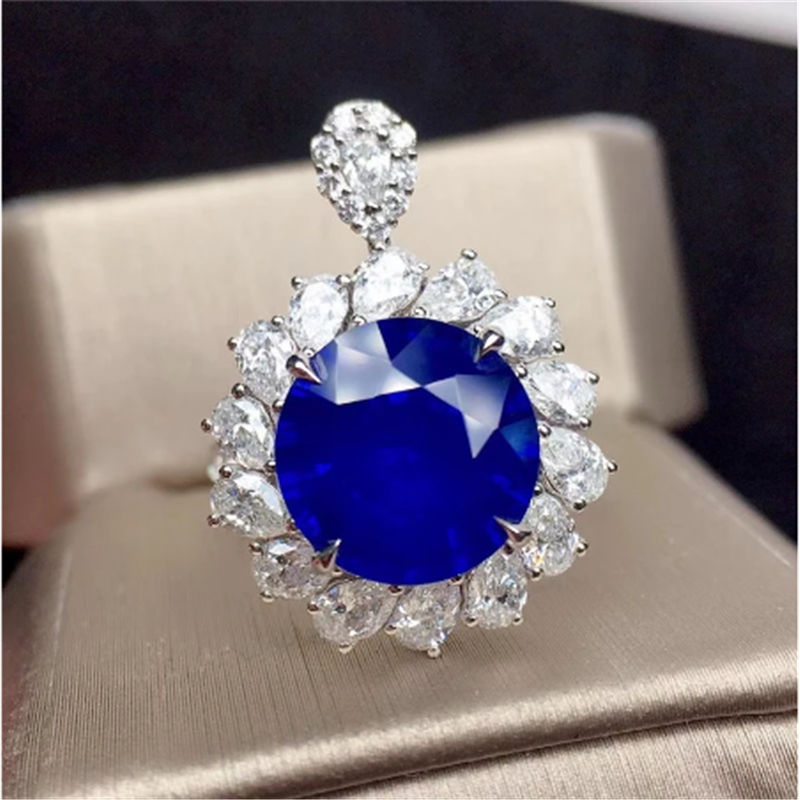 Round Sapphire Chocker Necklace 925 Sterling Silver Diamond Wedding Pendants Necklace For Women Bridal Party Jewelry