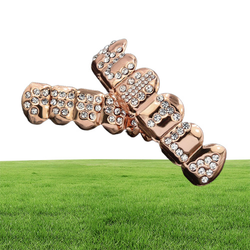 18K Real Gold Punk Hiphop CZ Zircon Poker Letters Vampire Teeth Fang Grillz Diamond Grills Braces Tooth Cap Rapper Jewelry for Cos