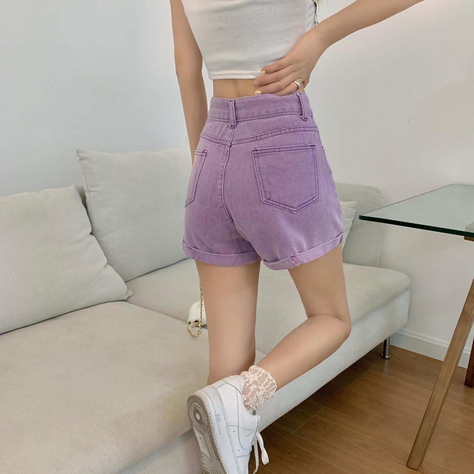 Women's Shorts Summer Women's Pink Purple Shorts Sweet Girl High Waist Straight Denim Shorts Casual Fit Cute Jeans Shorts 230406