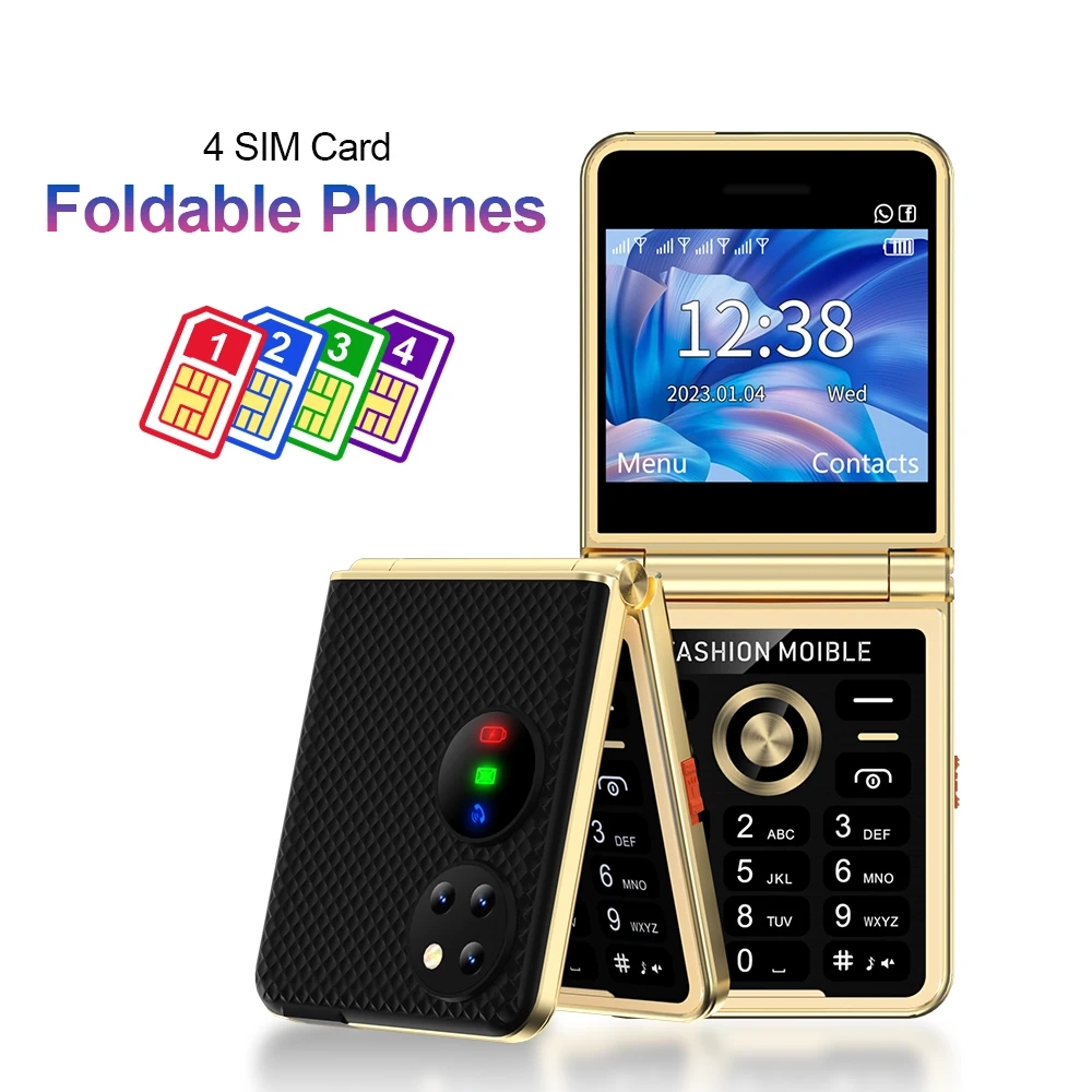 Unlocked P21 Flip Mobile Phone 4 SIM Card 2G GSM HD Camera Magic Voice Blacklist LED Flashlight Speed Dial Super Lightweight Flip Pocket Cell Phone