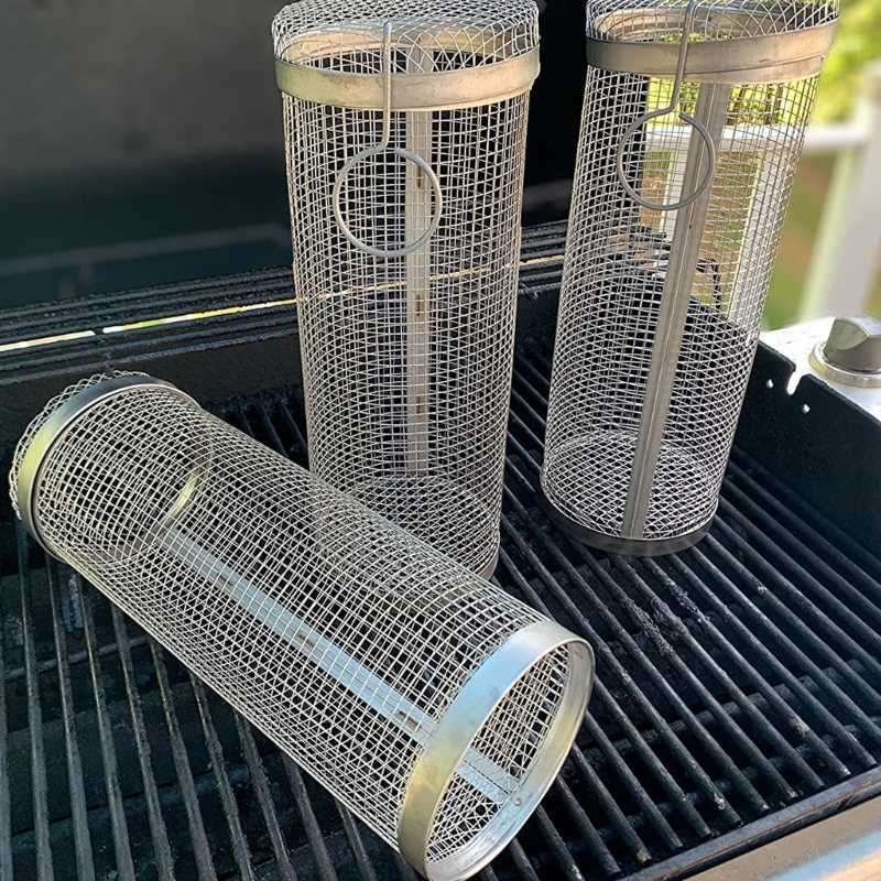 BBQ Tools Accessories Stainless Steel Grilling Roaster BBQ Rotisserie Basket Oven Cage Steak Shrimp Vegetable Shelf Basket Baking Tools