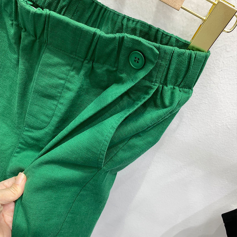 Women's Shorts Women's Summer Shorts Elastic Waist Knee Length Pants Sports Casual High Waist Shorts 100% Cotton Female Student 230406