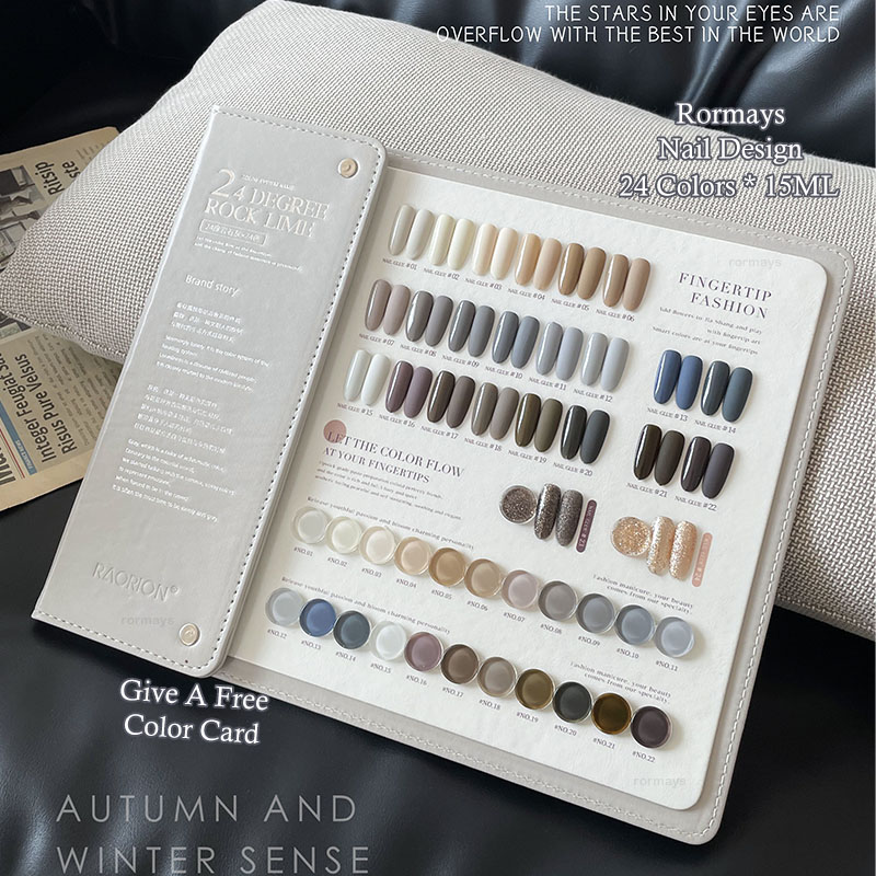 Rormays 24 Color Gel Polishing Nail Polish Set Autumn and Winter New Grey Semi Permanent Varnish Gel UV LED Immersion Primer Finish Nail Salon Factory