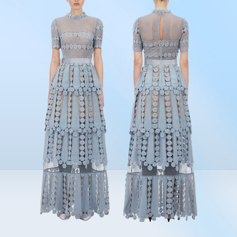 HMA New Women039s Selfportrait Floral Lace Hollow out Embroidery Long Dress Elegant Formal Party Dresses Y2008054043936