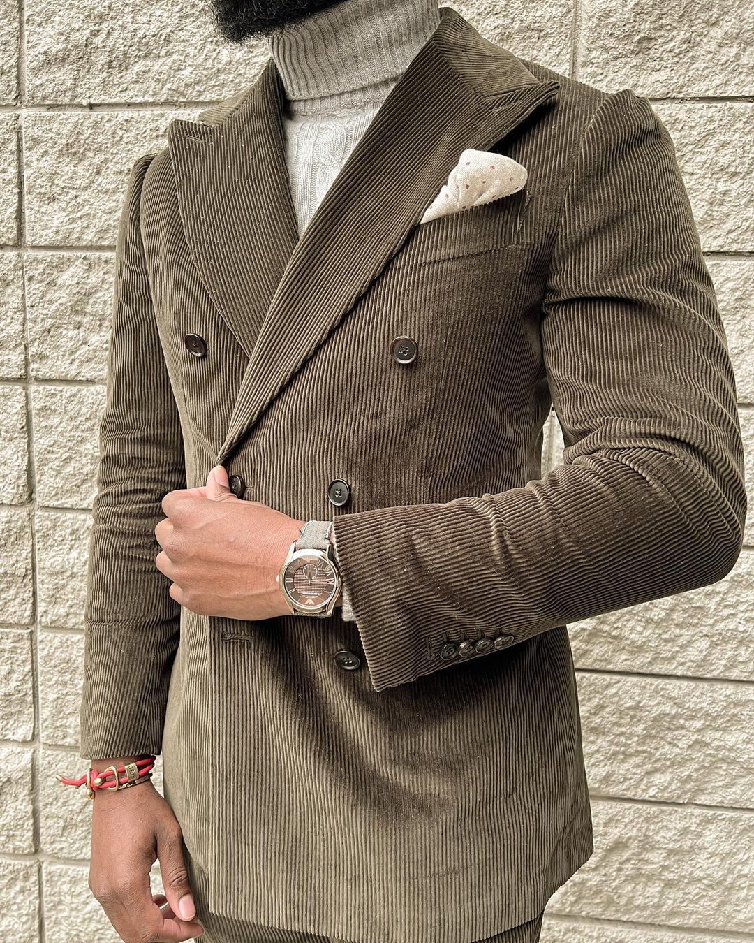 Men's Suits Blazers Two piece handsome brown Corduroy set customized men's set double breasted lapel jacket business jacket 230406