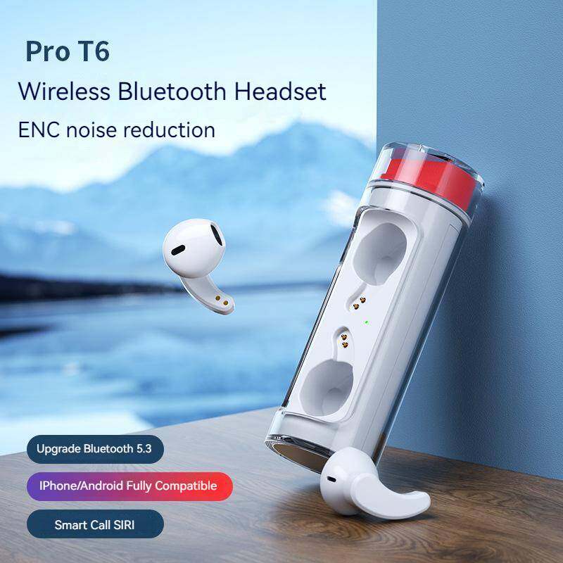 TWS 5.3 PRO T6 Earbuds Rotating Spacecraft Transparent Bluetooth Earphones Wireless Bluetooth headset with charging box