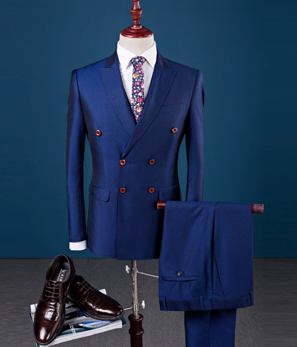 Men's Suits Blazers Men's Set 2-piece Double Chest Jacket Lapel Wedding Dress Formal Business Set 230406