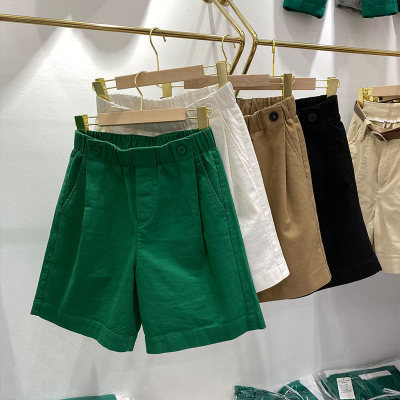 Women's Shorts Women's Summer Shorts Elastic Waist Knee Length Pants Sports Casual High Waist Shorts 100% Cotton Female Student 230406