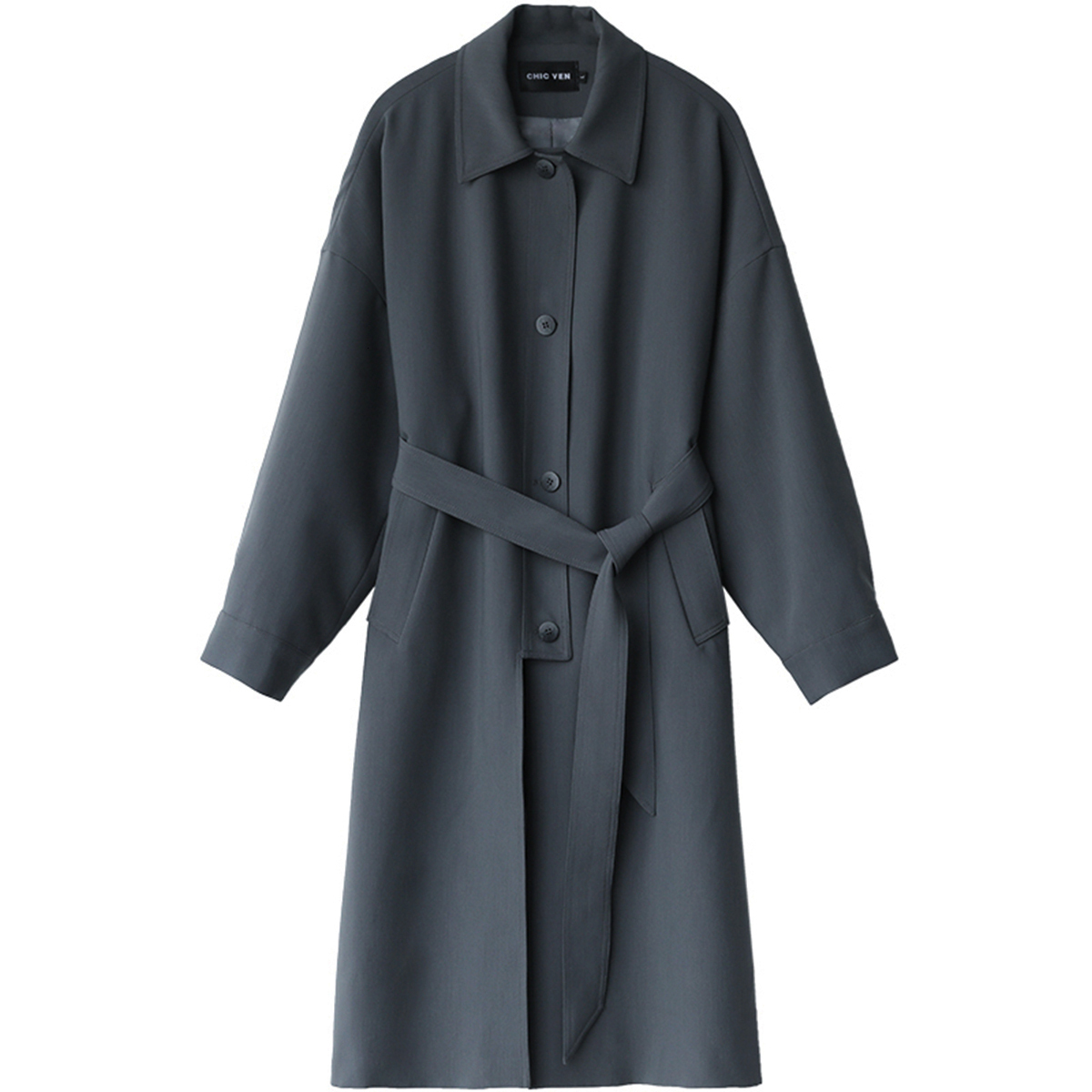 Women's Trench Coats CHIC VEN Long Coat Singlebreasted Casual Belted Waist Women Windbreaker Overcoat Female Cloth Spring Autumn 230404