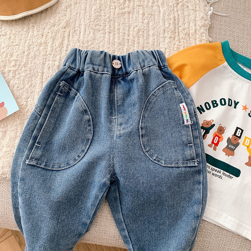 Jeans Spring Boys Jeans Korean Style Kids Solid Loose denim Pants Casual Trousers 230406