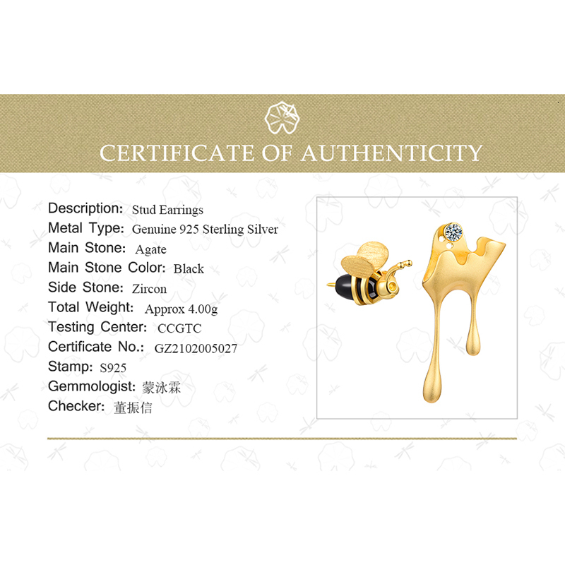 Stud Lotus Fun Real 925 Sterling Silver Handmade Fine Jewelry 18K Gold Bee and Dripping Honey Asymmetric Stud Earrings for Women Gift 230404