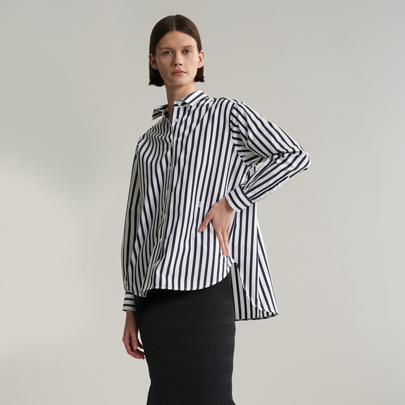Women's Blouses Shirts TOTE Cotton Lapel Stripe Thank You Winter Commuting Loose Long Sleeve Singlebreasted Women 230404