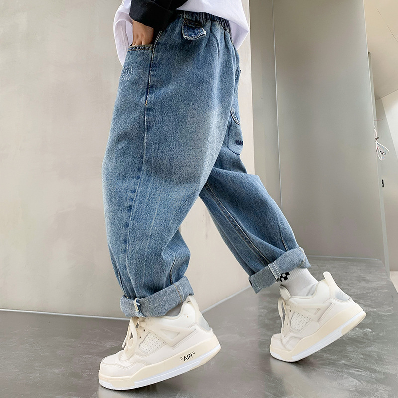 Jeans Boys' Jeans Spring Blue Fashion Full Match Children's Casual Pants Winter Wool Thick Children's Trousers 10 12 13 230406