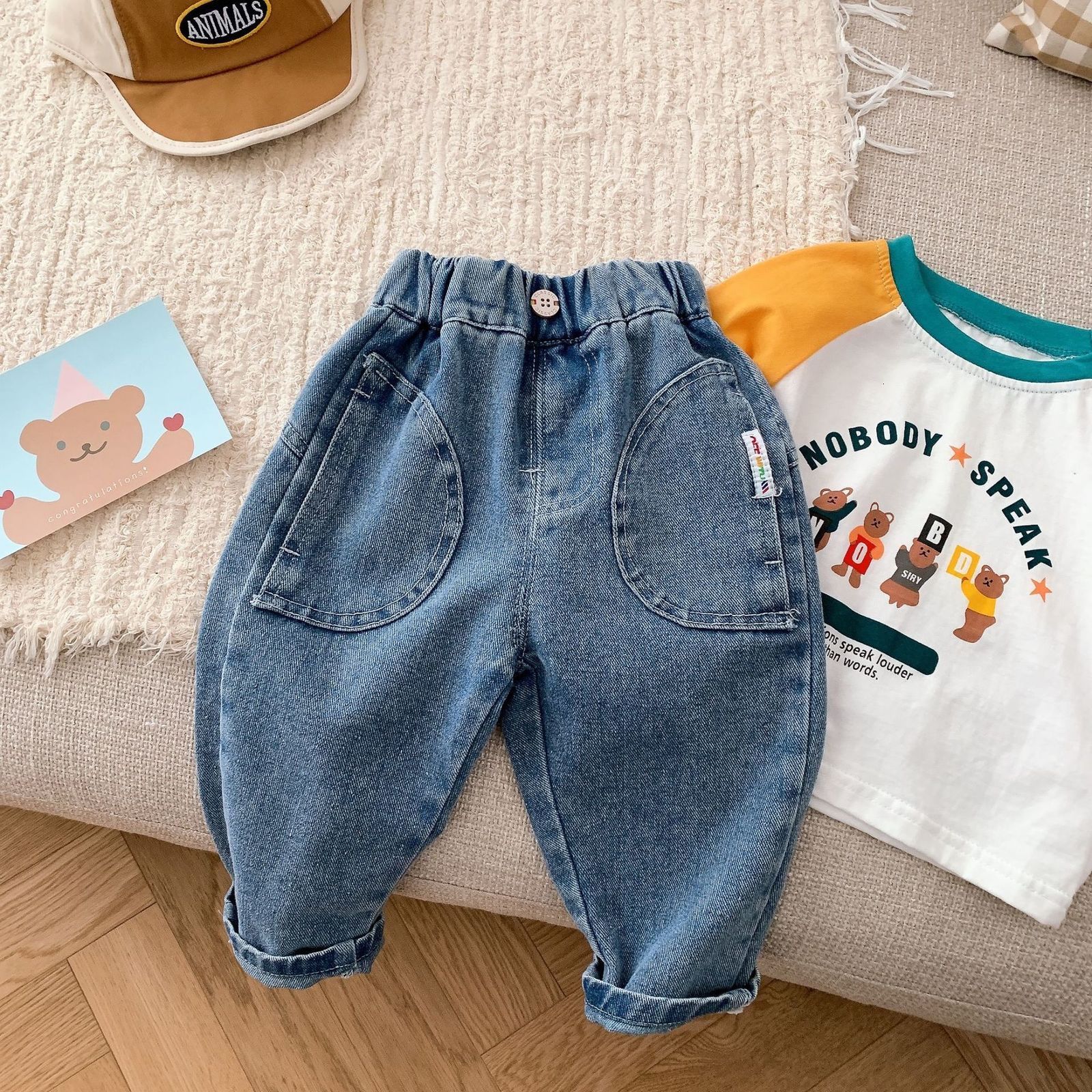 Jeans 0-6Y Children's Boys' Jeans Casual Pants Spring Children's Clothing Girls' Jeans Solid Cargo Pants Korean Baby Boys' Je
