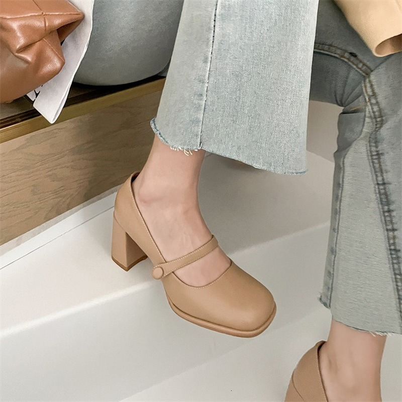 Dress for High Round Toe with Chunky New Mary Jane Shoes Heels Women 230404