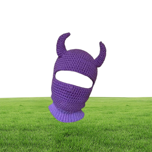 Cycling Caps Masks Halloween Funny Horns Creative Knitted Hat Beanies Warm Full Face Cover Ski Mask Hat Windproof Balaclava Hat fo