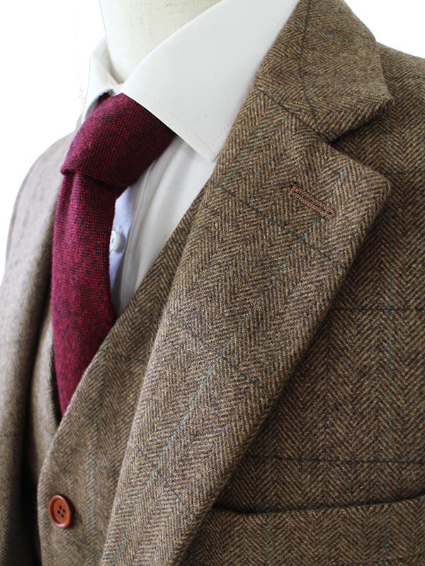 Men's Suits Blazers Men's retro wool brown herringbone lace wedding dress customized men's 3-piece jacket 230406