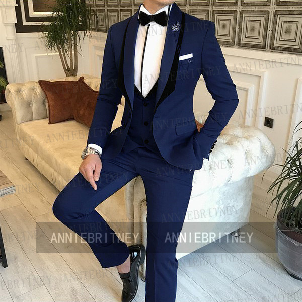 Men's Suits Blazers Royal Blue Set Men's 3 Piece Customized Men's Bridal Dress Evening Dress Fashion Party Business Jacket Tank Top Tro