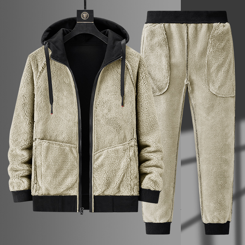 Men's Tracksuits Winter thick warm wool sportswear men's oversized hooded 2-piece jacketpants sportswear casual sweater set 8XL 230406