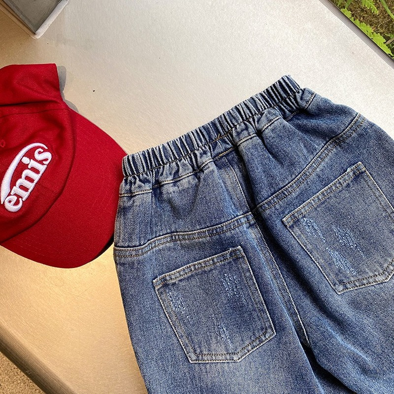 Jeans Autumn Boys' Retro Style Casual Jeans 2-8 Year Children's Beach Wash Loose Fit Full Pair Jeans 230406